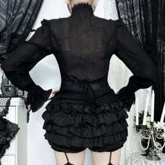 Embroidered Mesh Flare Sleeve Blouse