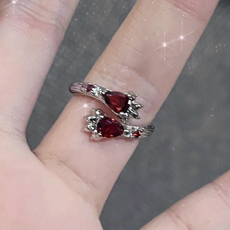 Gothic Red Crystal Spider Animal Star Ring