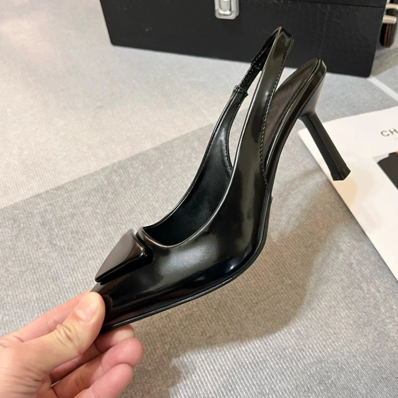 Patent Leather Gothic Slingback Pointed Toe High Heel