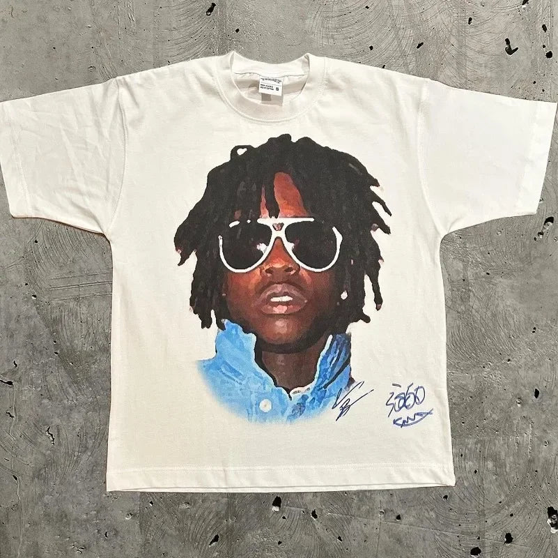 Portrait Print Round Neck Cotton T-shirt