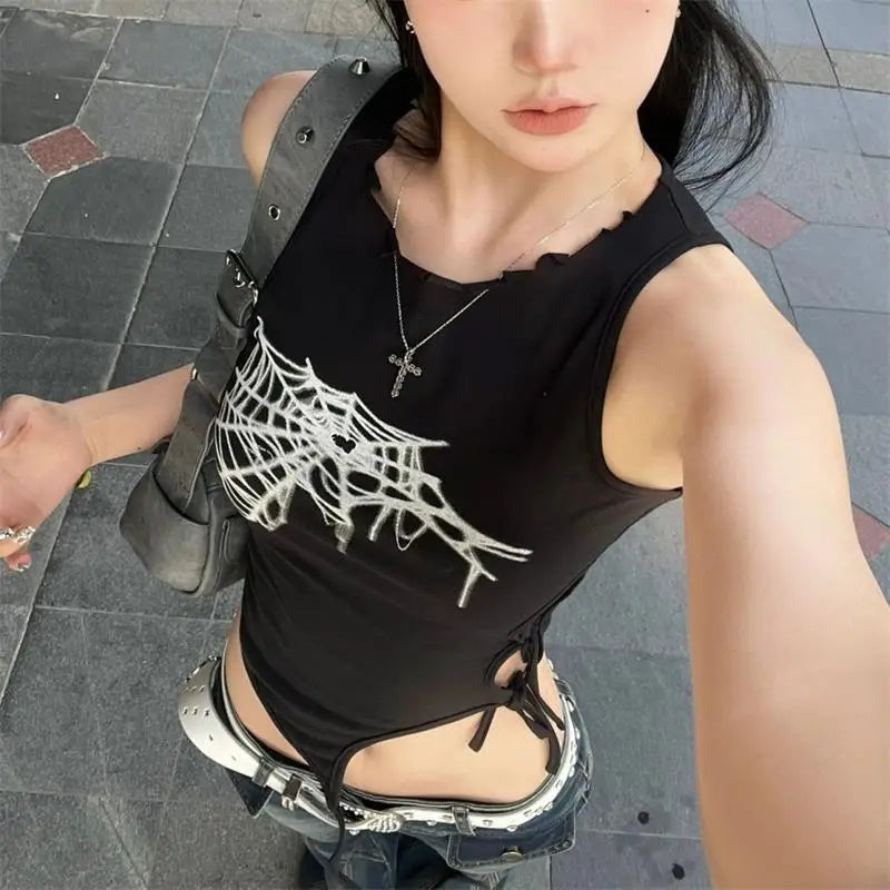 Spider Web Print Aesthetic Bandage Crop Top