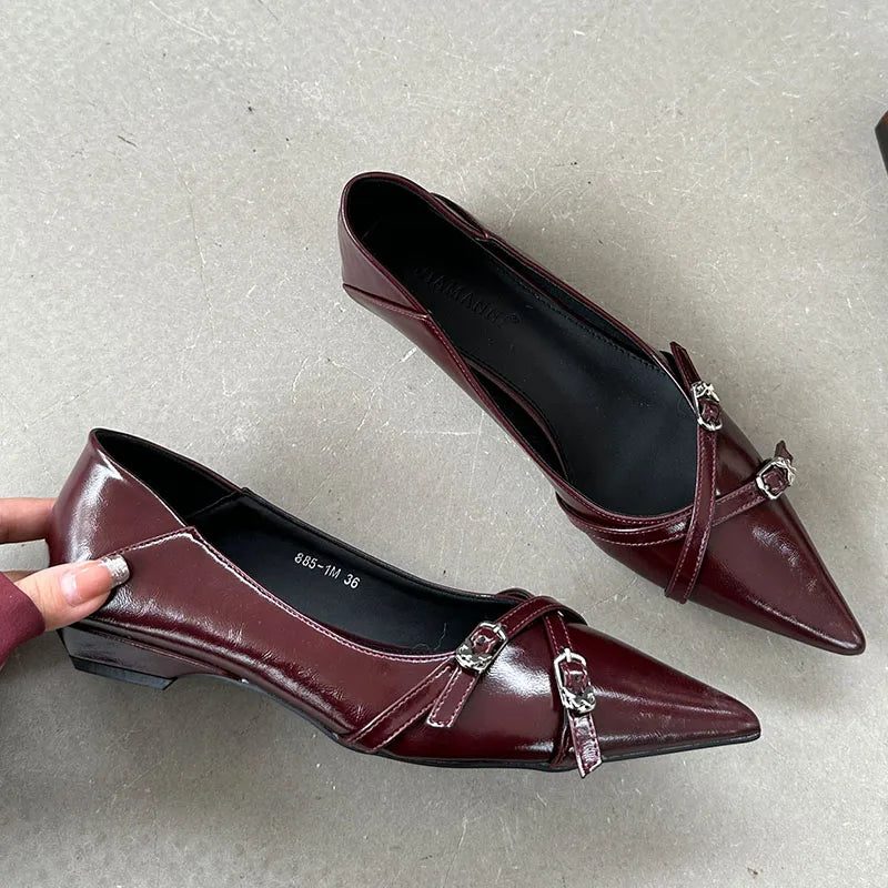 Fashion Metal Pointed Toe Spring Autumn Shallow Flat