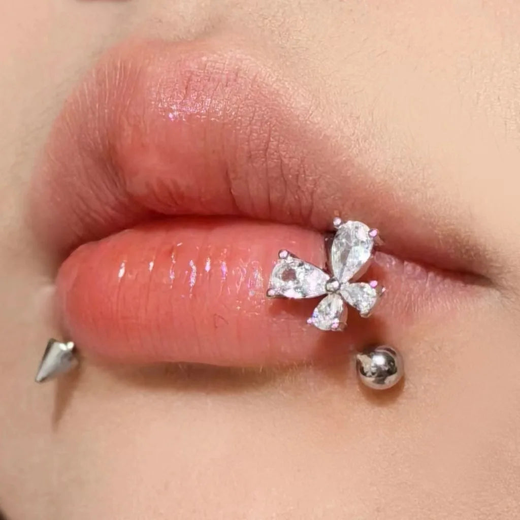 C Shape Crystal Butterfly Stainless Steel Lip Stud
