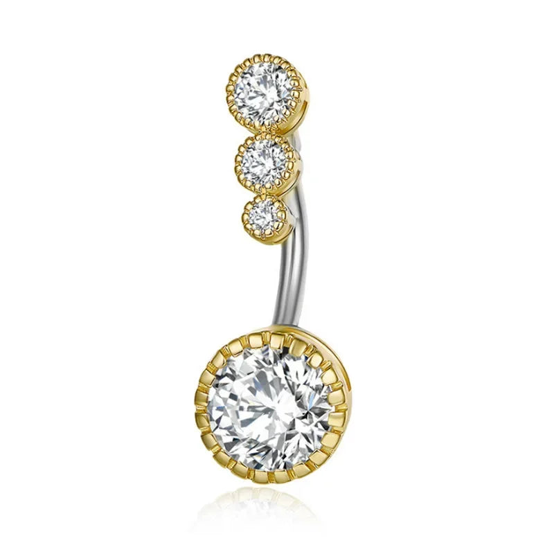 Steel Crystal Round Gothic Belly Ring