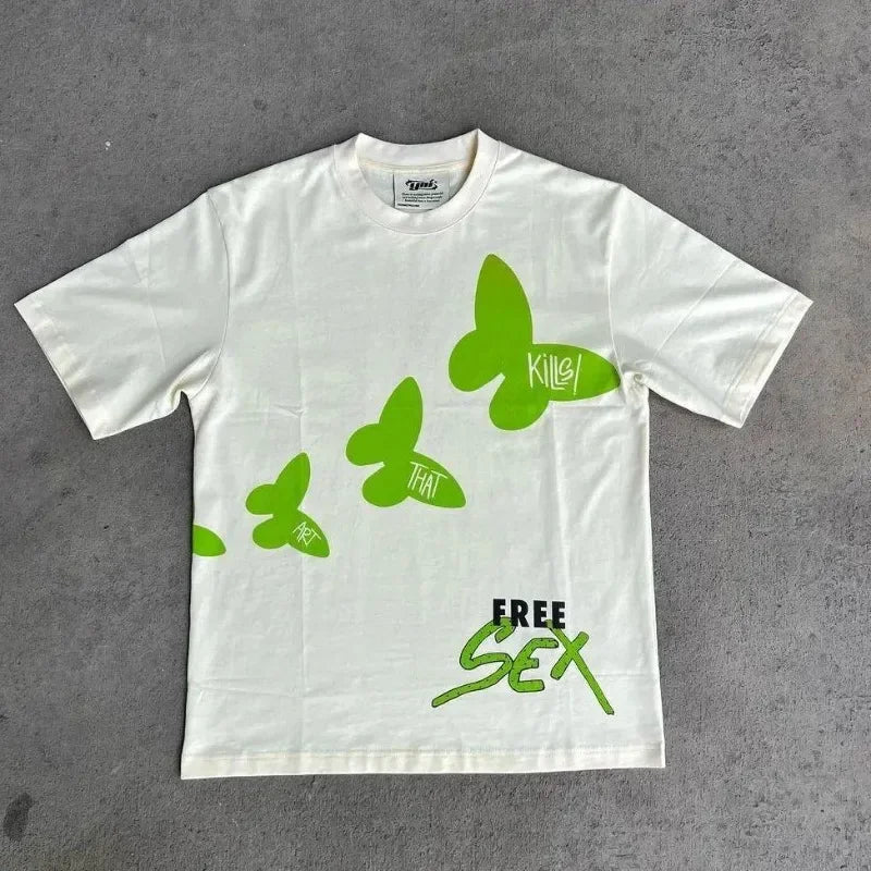 Cartoon Letter Print Oversized Cotton T-shirt
