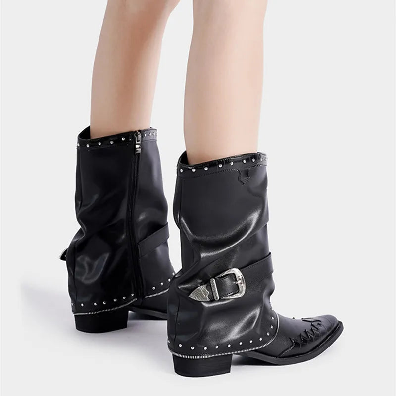 Vintage Rivets Gothic Patent Leather Ankle Boot