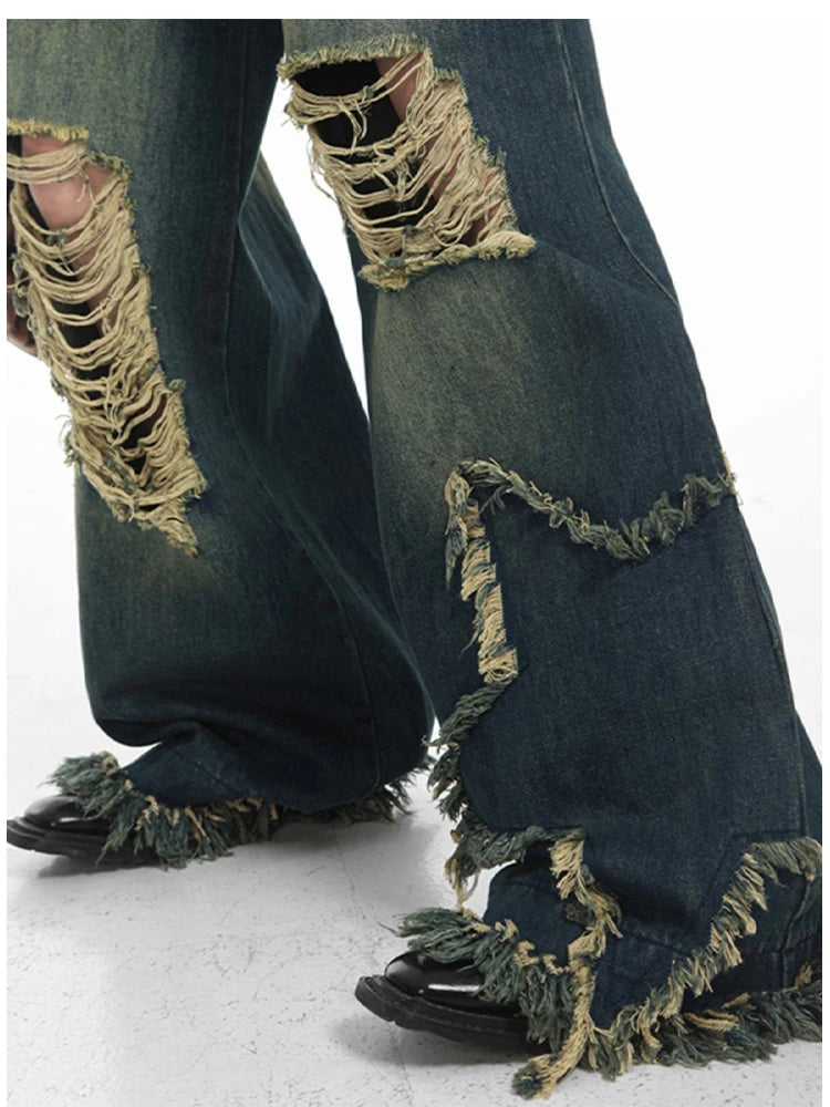 Dark Blue Gothic Ripped Denim Pant