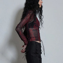 Vintage Tattoo Print Mesh Top