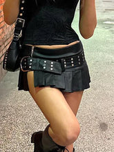 PU Leather Belted Black Skirt