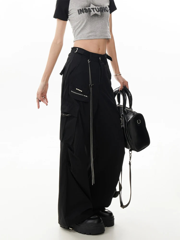 Grey Gothic Y2K Cargo Parachute Pant