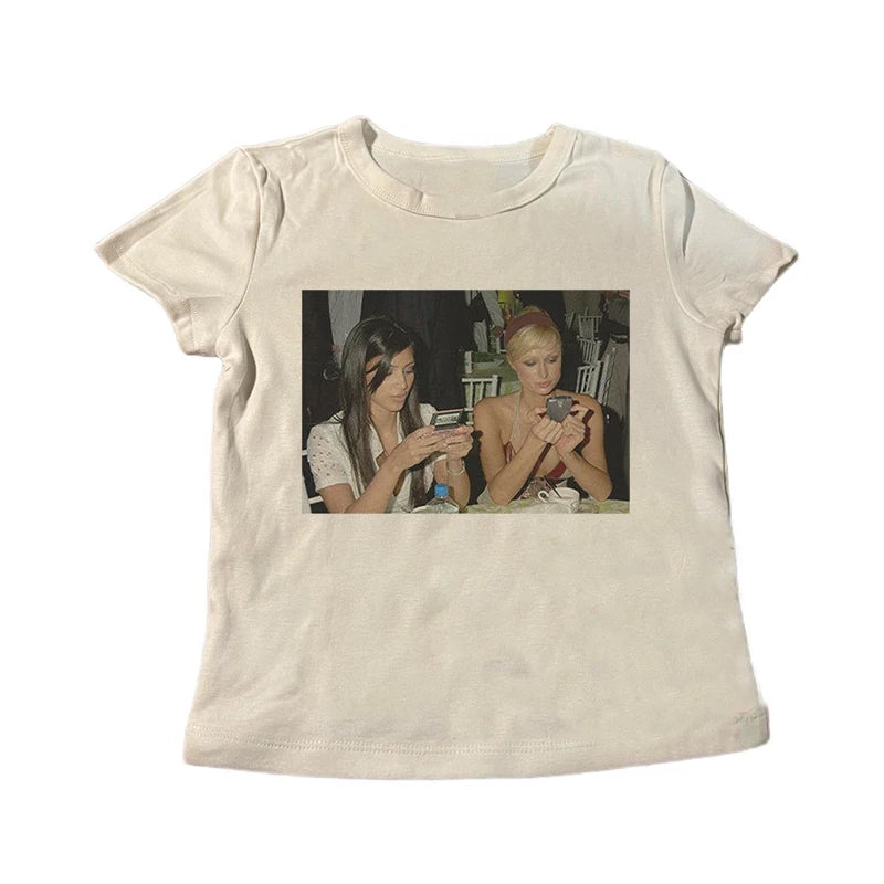 Gothic Star Print Crop Cotton T-shirt