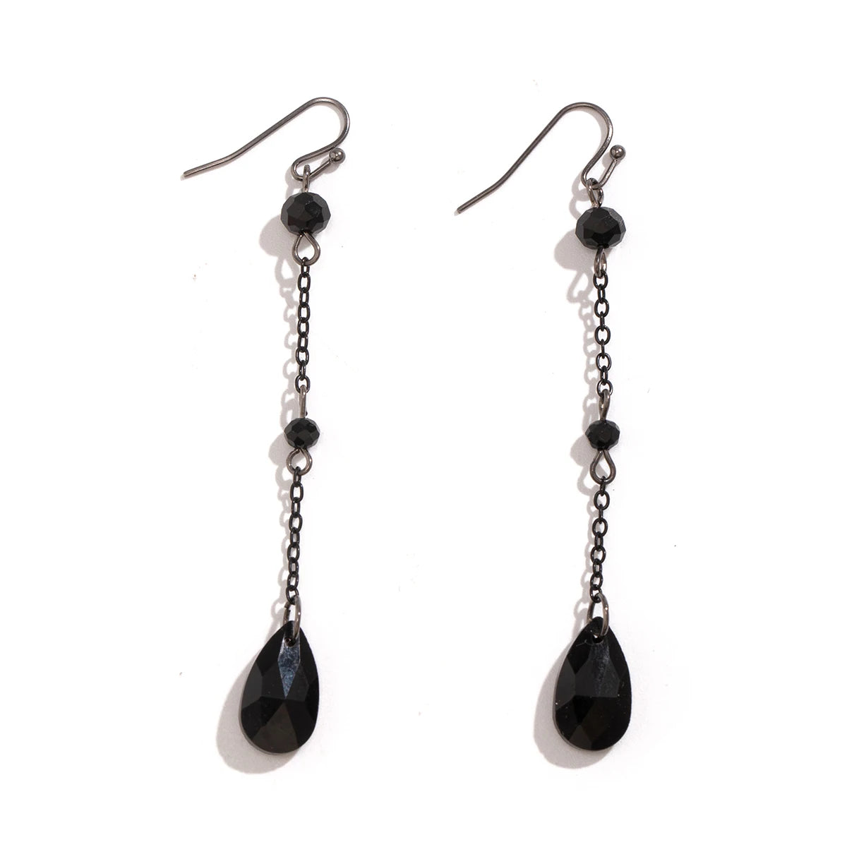 Gothic Black Crystal Long Tassel Drop Earring