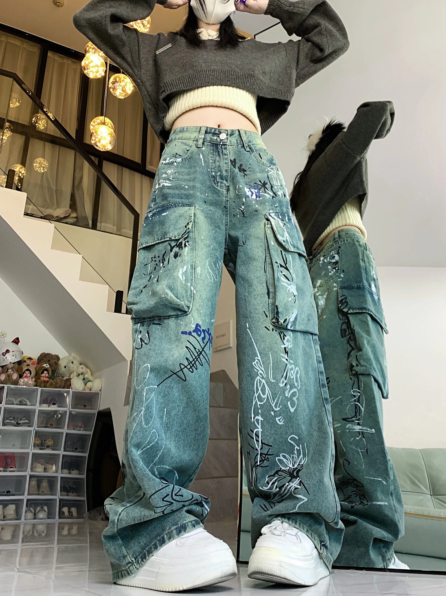Graffiti Print Gothic Cargo Pant