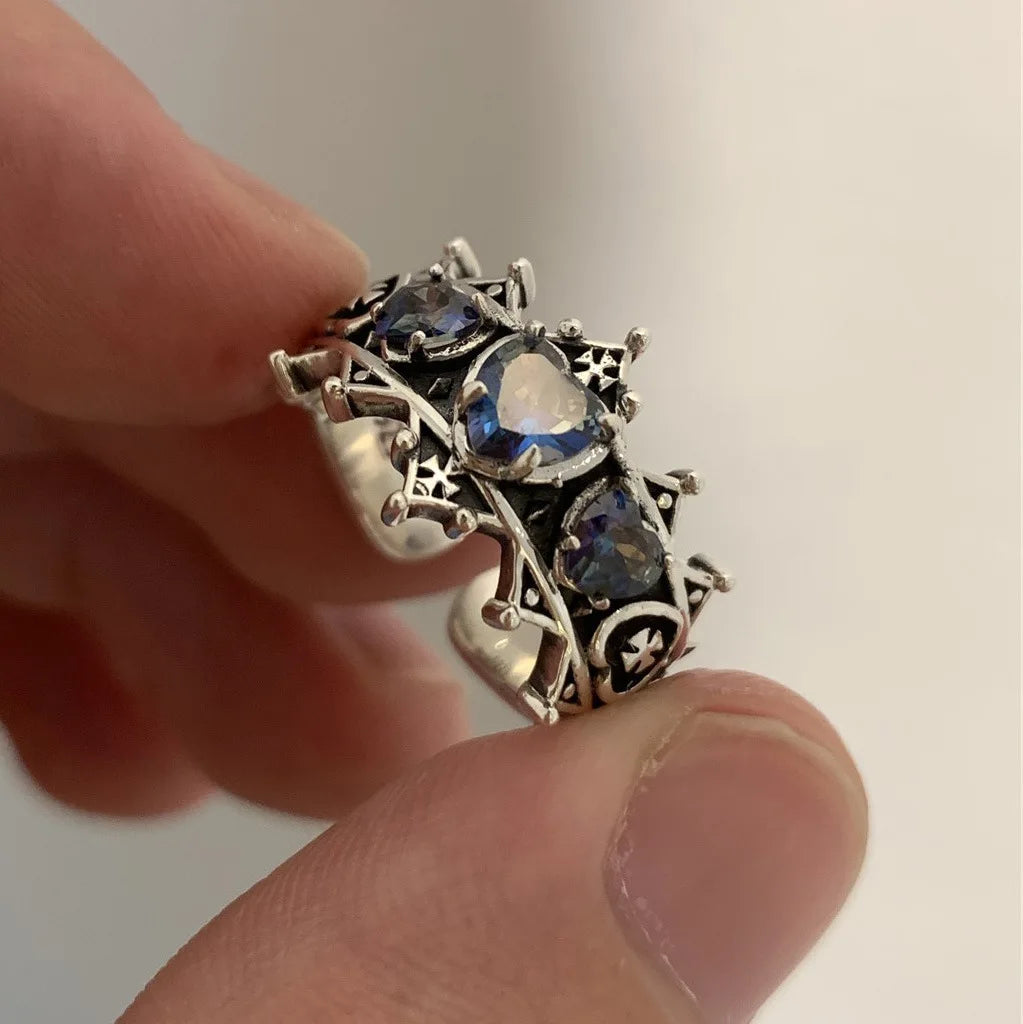 Vintage Gothic Heart Cross Ring