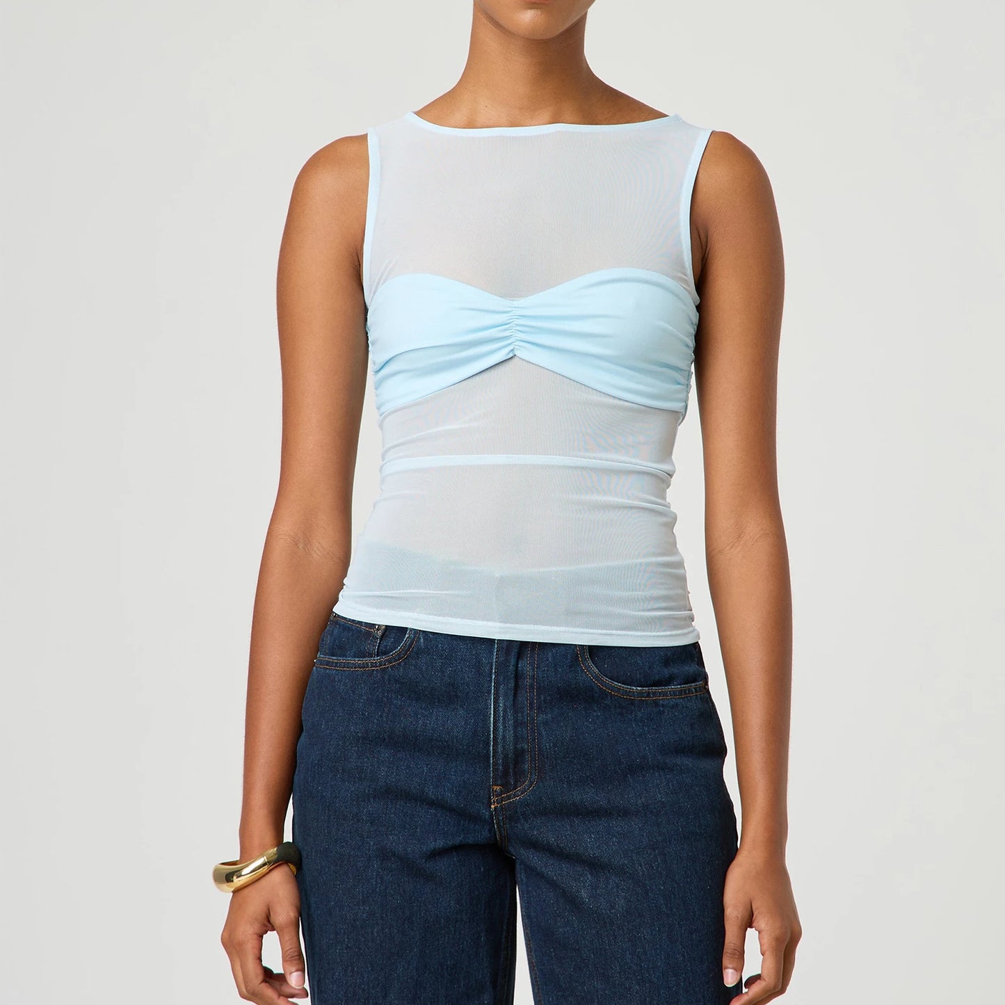 Sheer Mesh Ruched Transparent Crop Top