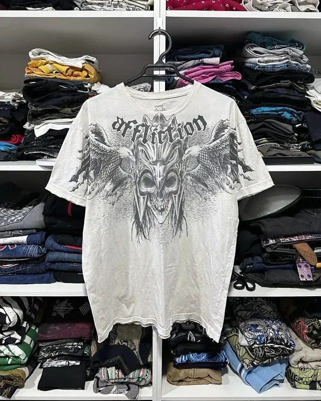 Skull Print Blue Cotton T-shirt