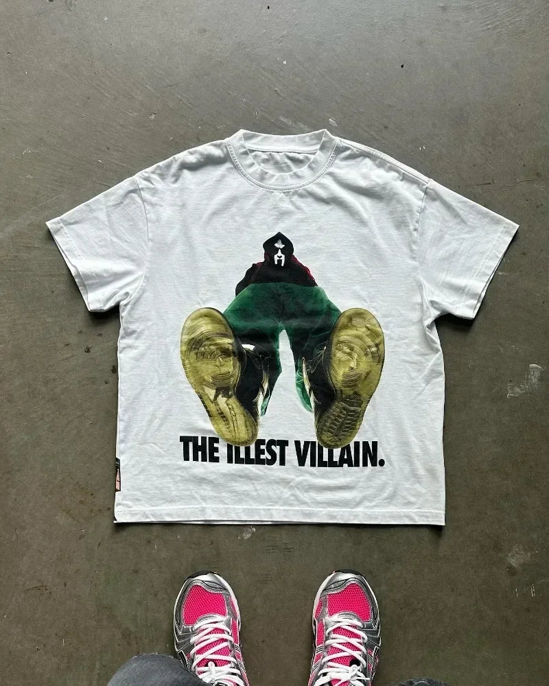 Vintage Graffiti Print Cotton T-shirt