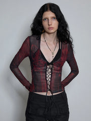 Vintage Tattoo Print Mesh Top
