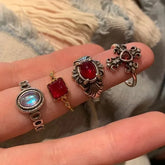 Vintage Gothic Red Crystal Cross Ring