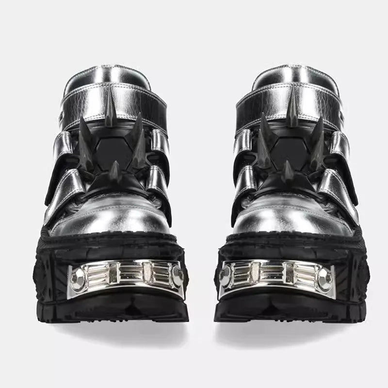 Silvery Gothic Lace-Up Platform Sneaker