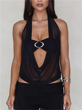 Mesh Sheer See Through Halter Crop Top