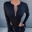 Zipper Solid Long Sleeve Bodysuit Crop Top