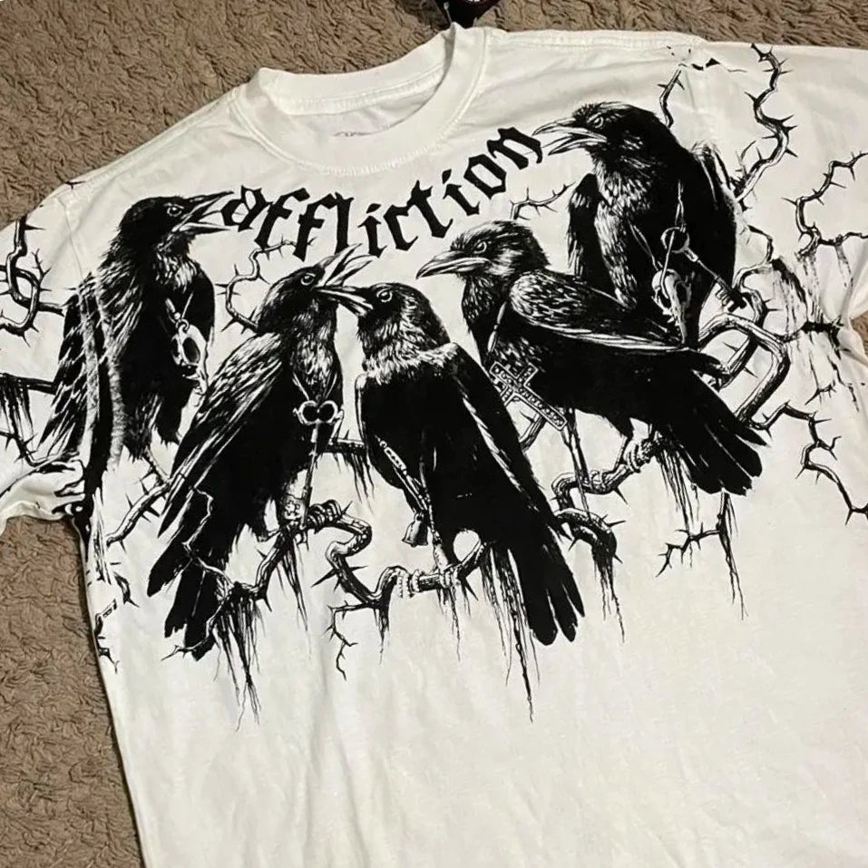 Letter Print Gothic Cotton T-shirt