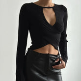 Hollow Out Knit Long Sleeve Undershirt Crop Top