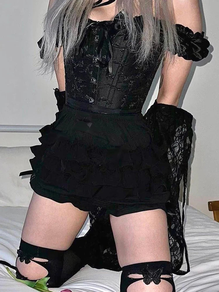 Bow Patchwork High Waist Skirt