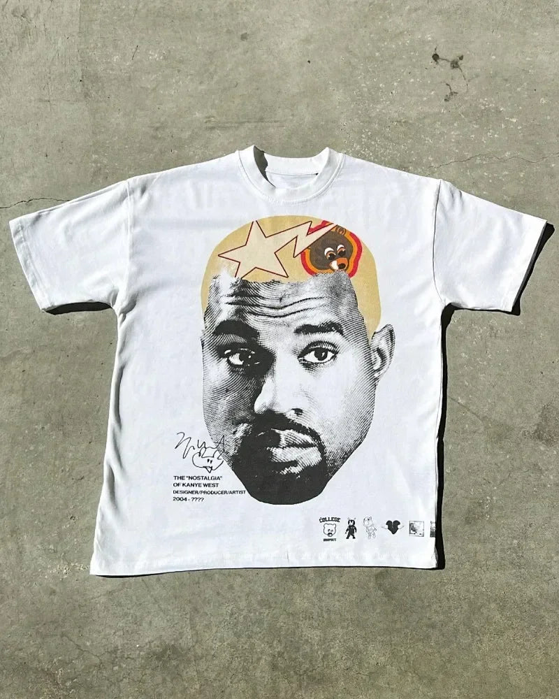 Portrait Print Round Neck Cotton T-shirt