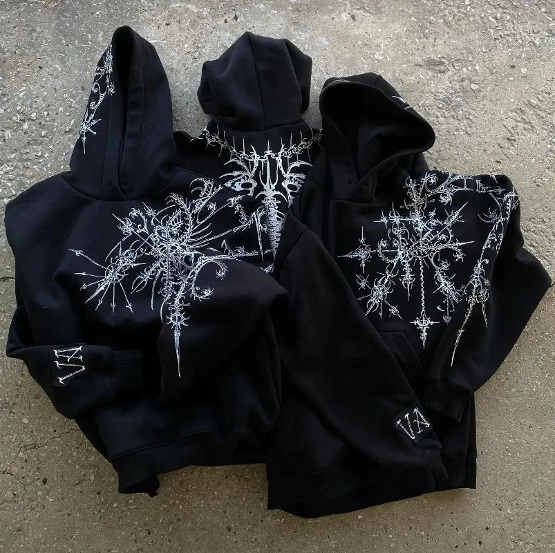 Gothic Pattern Print Casual Hoodie