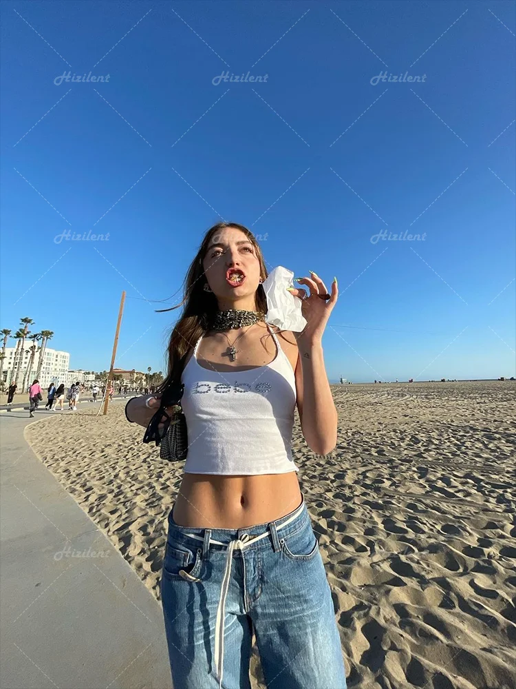 European Rhinestone Off-shoulder Crop Top