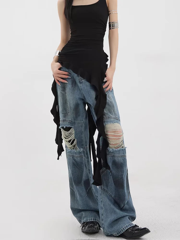 Ripped Blue Gothic Baggy Harajuku Pant