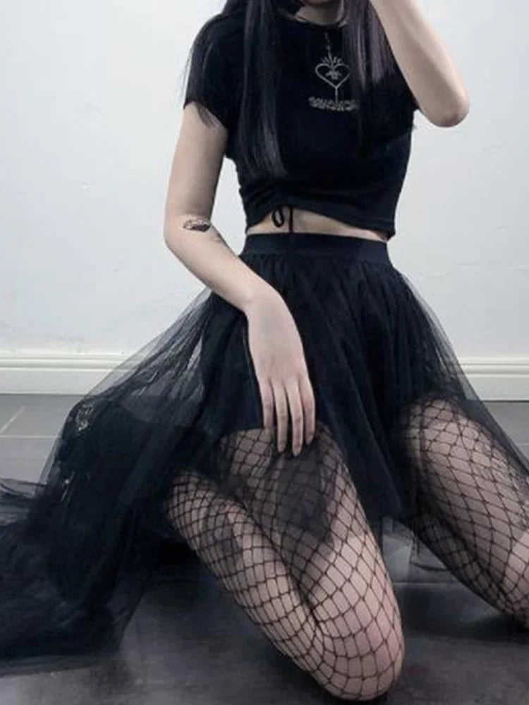 Mesh Irregular High Waist Skirt
