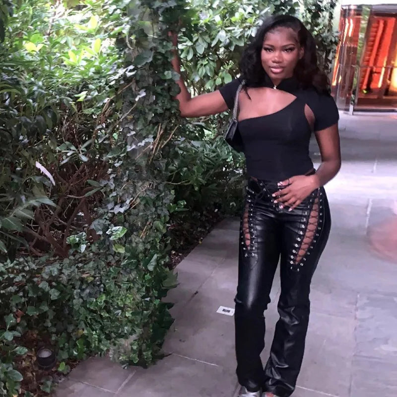 High Waist PU Leather Gothic Pant