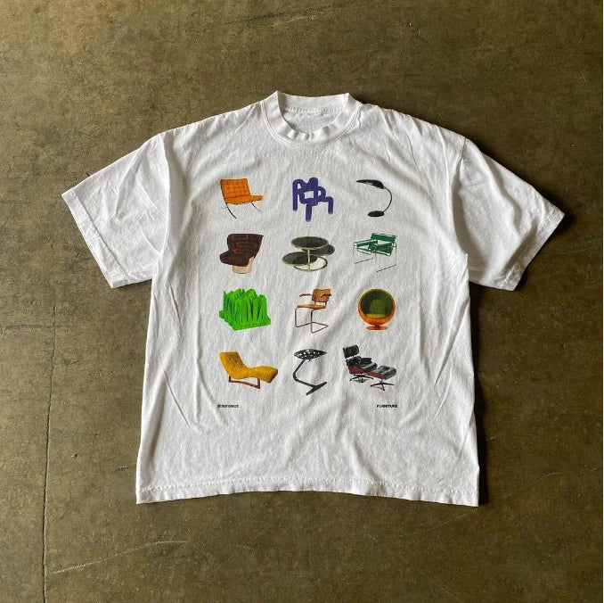 Vintage Harajuku Sports Print T-shirt