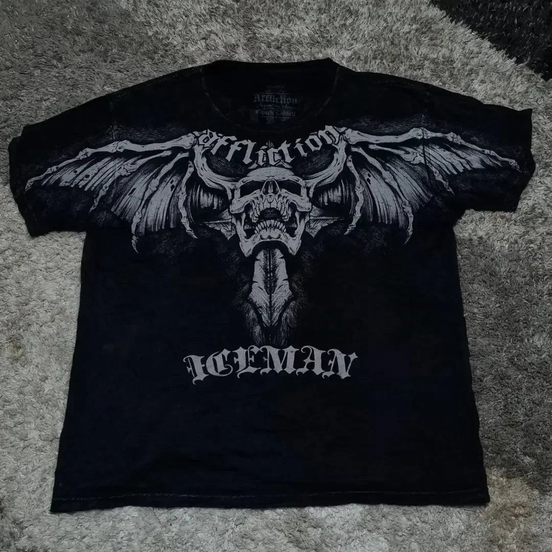 Skull Print Blue Cotton T-shirt