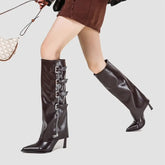 Runway Gothic Patent Leather Metal Buckle Knee-High Boot