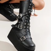 Big Size Women Lace Up Buckle Platform Gothic Boot