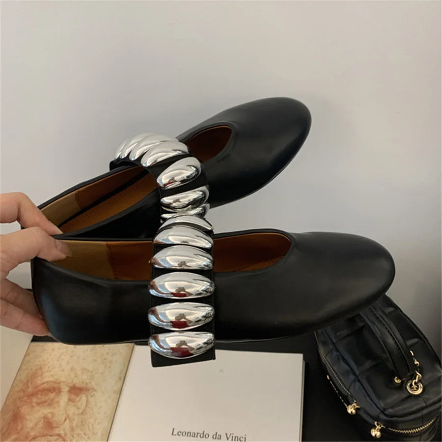 White Ballet Flats Comfortable Metal Button Espadrilles Flat
