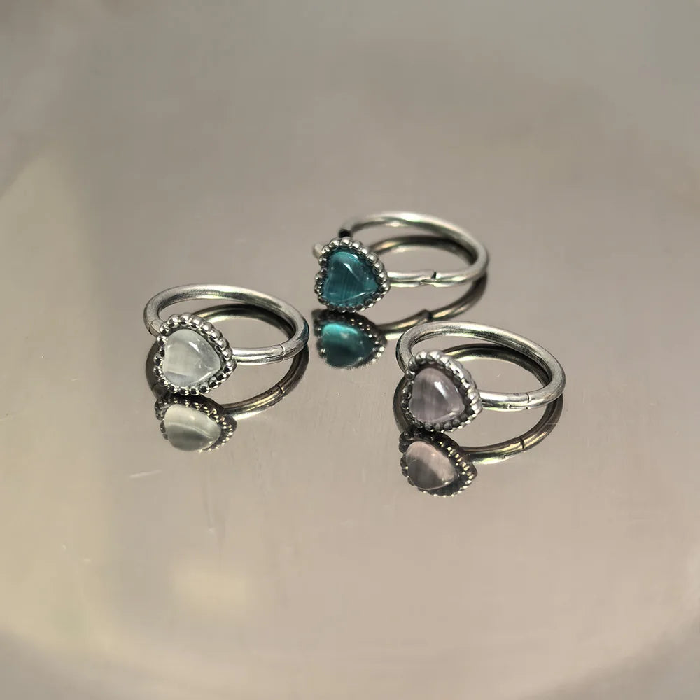 Heart Cat Eye Stone Titanium Steel Lip Stud