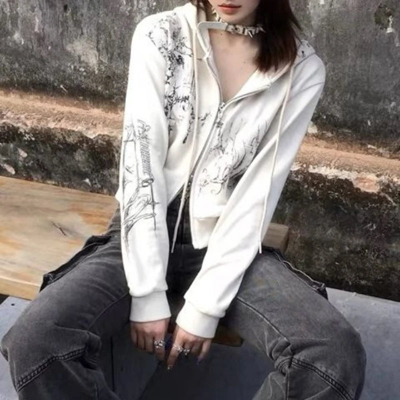 Gothic Cropped Double Zip Hoodie