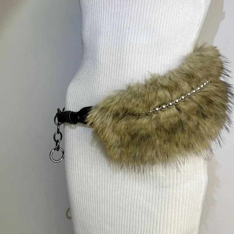 Punk Gothic Studded Fur Y2K Rhinestone Belt