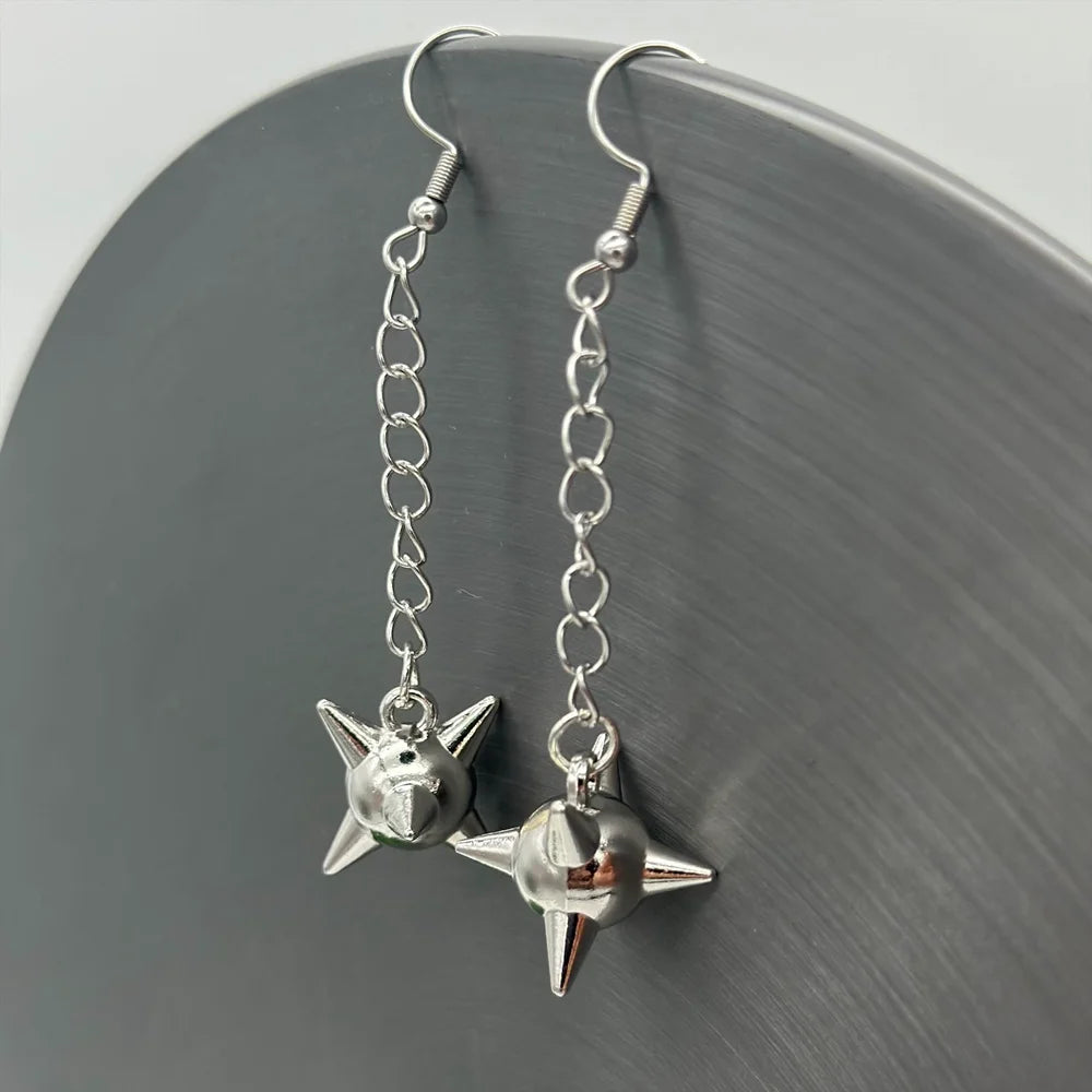 Gothic Spiked Ball Rivet Hoop Drop Earring