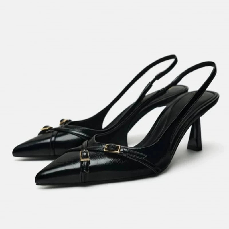 Black Bow Gothic Slingbacks Pointed High Heel