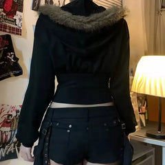 Fur Collar Zip Hooded Jacket