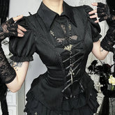 Bandage Corset Puff Sleeve Blouse