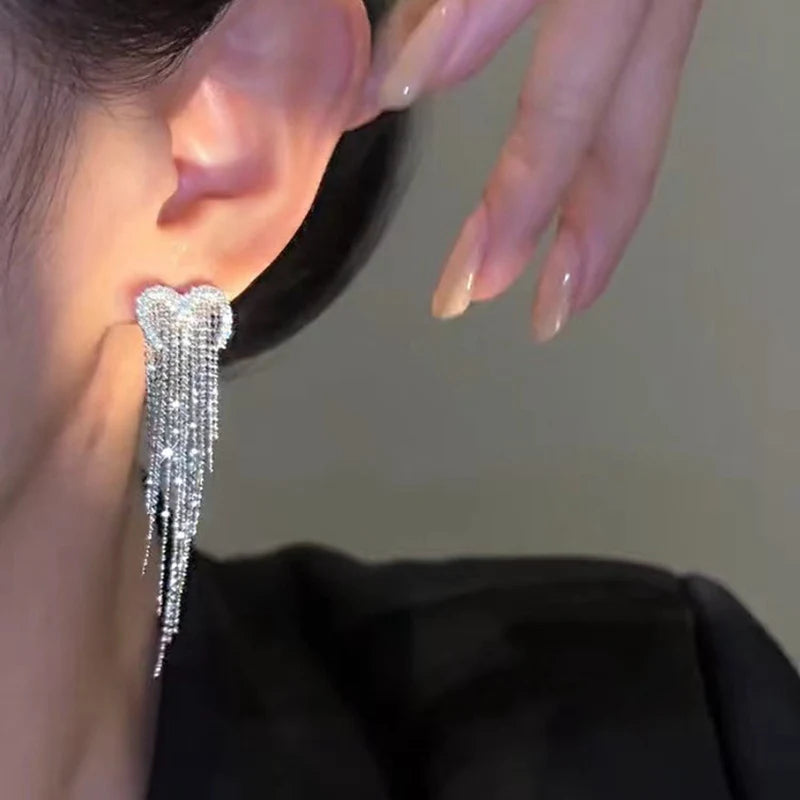 Shiny Hollow Heart Rhinestone Drop Earring