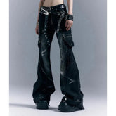 Low-Rise Riveted Flare Pants