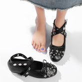 Sequined Crocodile Leather Comfort Mary Janes Flat